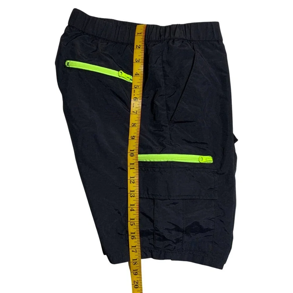PacSun | Men | Black Neon Green Nylon Board Shorts | Size Medium